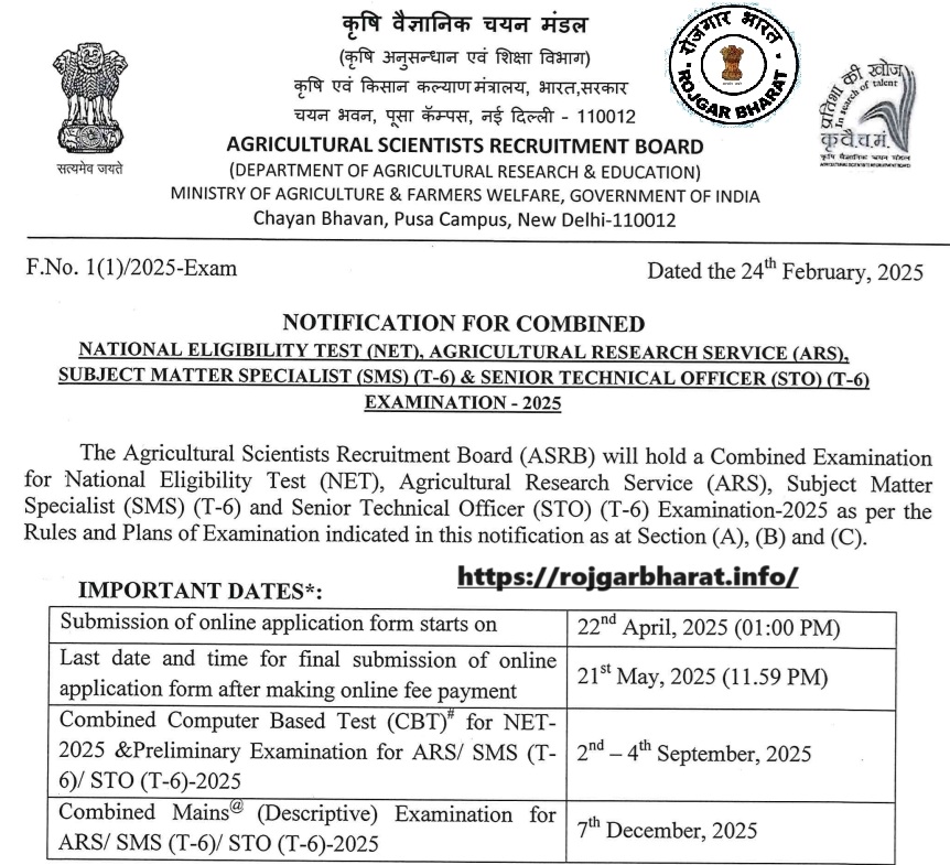 ASRB NET ARS SMS STO Recruitment 2025